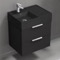 Black Bathroom Vanity With Black Sink, Modern, Wall Mounted, 24